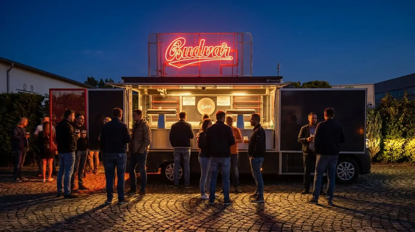 Neon na food trucku Budvar — realizace Neonworld