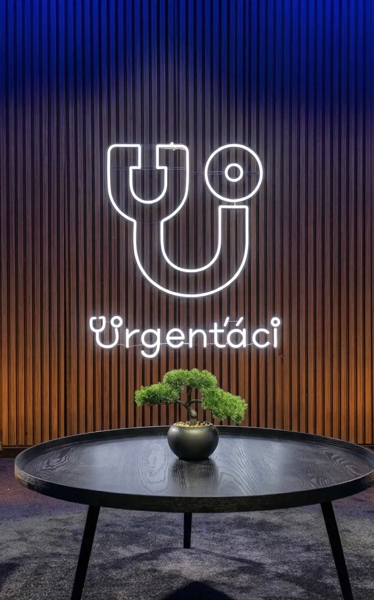 Neonové logo Urgentáci — realizace Neonworld